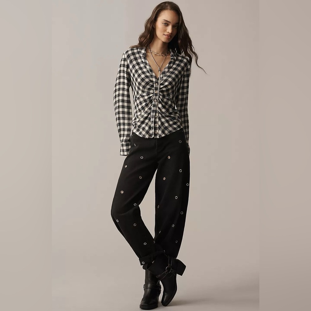 NWT Anthropologie Pilcro The Keaton Ruched Collared Blouse, Size XS - Picture 2 of 10